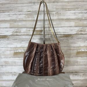 Judith Leiber HandBag Snakeskin Leather Shoulder Purse Metallic Silver Vintage